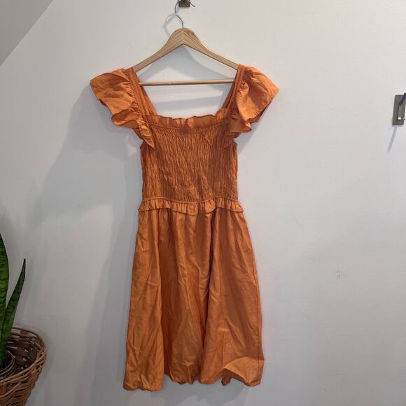 Moon River Smocked Flutter Sleeve Midi Sleeve Dress Size S Peasant Milk Maid - Picture 2 of 7